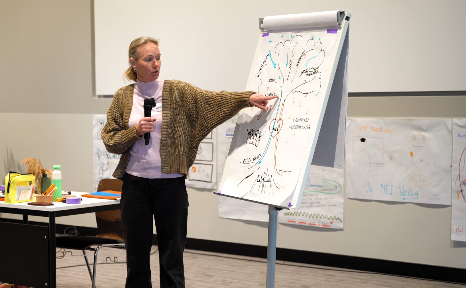 Workshopbegeleider bij een flip-over